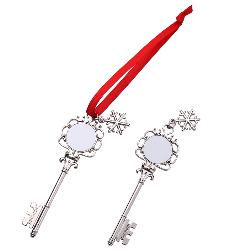 Sublimation Blank Metal Santa Key Christmas Ornaments with Snowflake