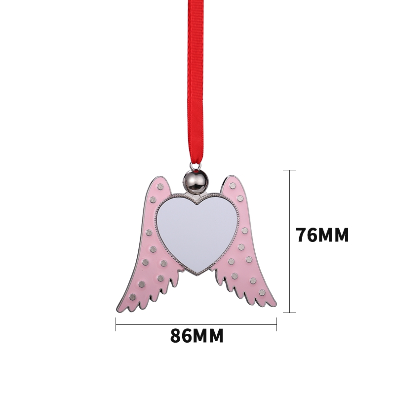Sublimation Blank Metal Angel Wings Heart Christmas Ornaments (pink)