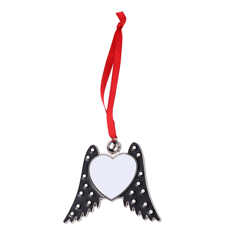 Sublimation Blank Metal Angel Wings Heart Christmas Ornaments (black)