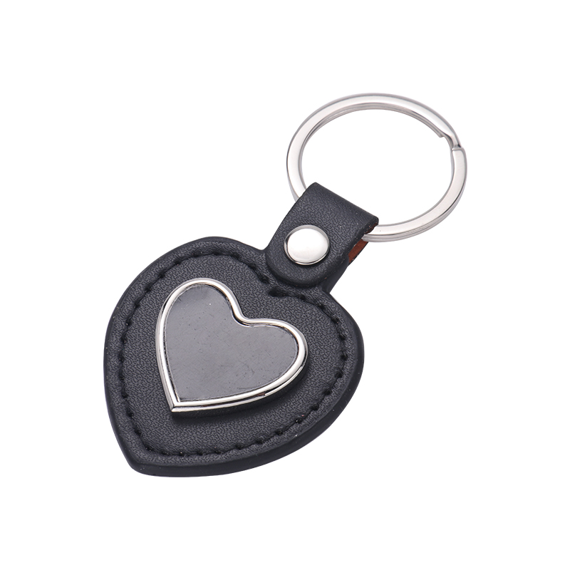 Laser Engraving Leather Metal Keychain with Black Aluminum Insert-PLS016