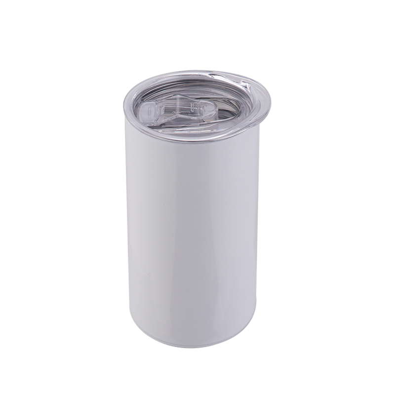 Sublimation 12oz stainless steel can cooler with dual lids and straw-white