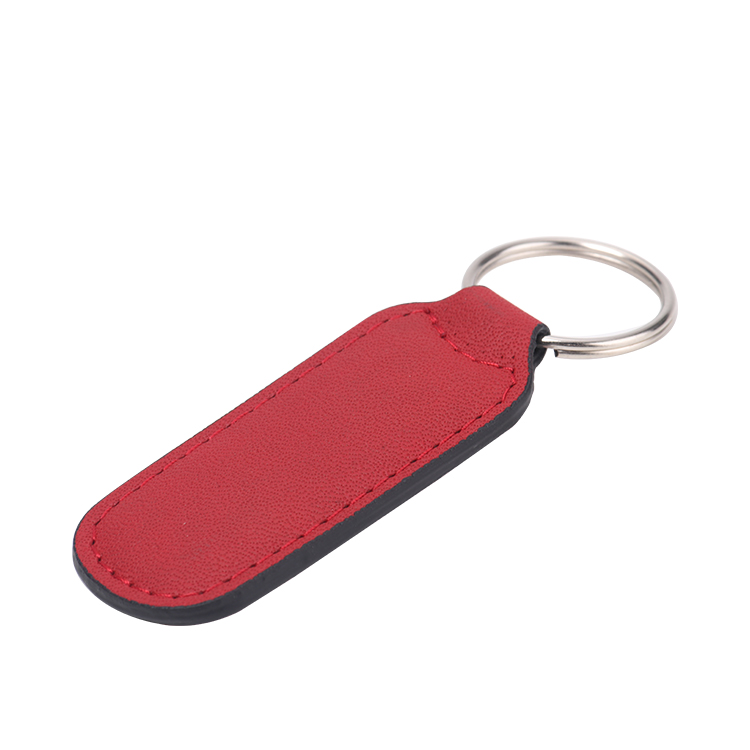 Laser Blank Rectangle Leather Keychains-red