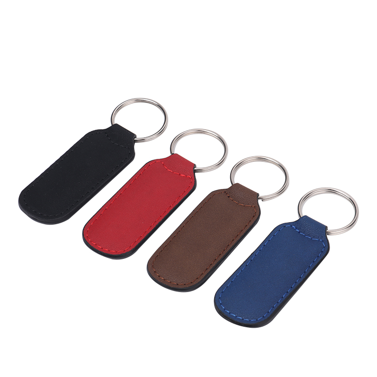 Laser Blank Rectangle Leather Keychains-red