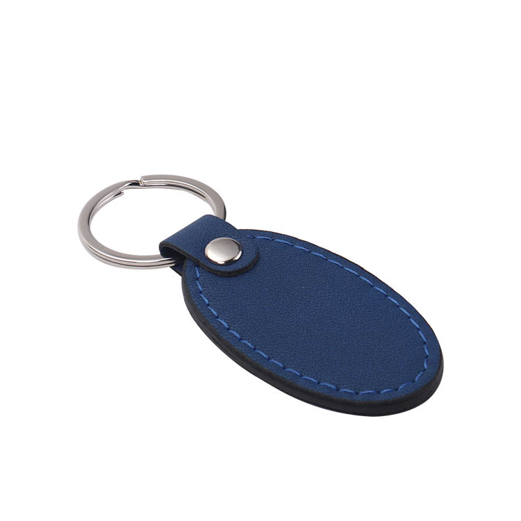 Laser Blank Oval Shape Leather Keychains-blue
